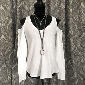 Waffle long sleeve cut out top